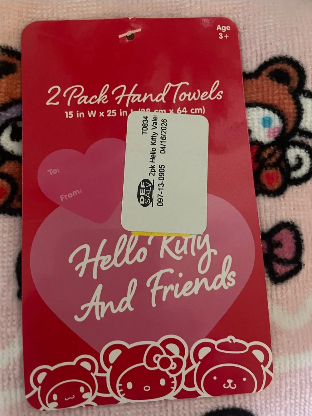 NWT Two Hello Kitty and Friends Pink and White Hand Towels With Hearts
